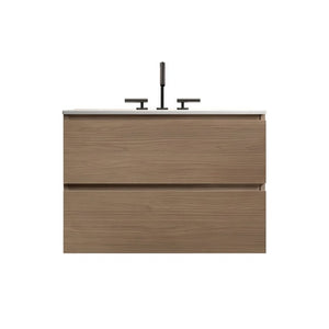 English Elm Tia Floating Walnut Bathroom Vanity with Ceramic Sink and Soft Close Double Drawers 3 Faucet Holes W1865S00325