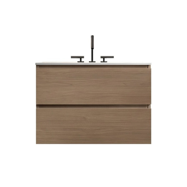 English Elm Tia Floating Walnut Bathroom Vanity with Ceramic Sink and Soft Close Double Drawers 3 Faucet Holes W1865S00325