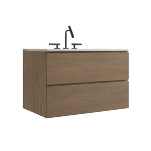 English Elm Tia Floating Walnut Bathroom Vanity with Ceramic Sink and Soft Close Double Drawers 3 Faucet Holes W1865S00325