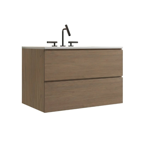 English Elm Tia Floating Walnut Bathroom Vanity with Ceramic Sink and Soft Close Double Drawers 3 Faucet Holes W1865S00325