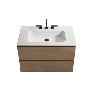 English Elm Tia Floating Walnut Bathroom Vanity with Ceramic Sink and Soft Close Double Drawers 3 Faucet Holes W1865S00325