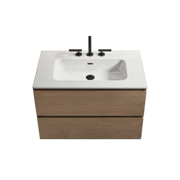 English Elm Tia Floating Walnut Bathroom Vanity with Ceramic Sink and Soft Close Double Drawers 3 Faucet Holes W1865S00325