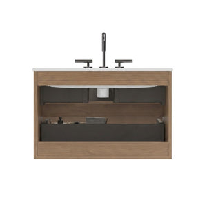 English Elm Tia Floating Walnut Bathroom Vanity with Ceramic Sink and Soft Close Double Drawers 3 Faucet Holes W1865S00325