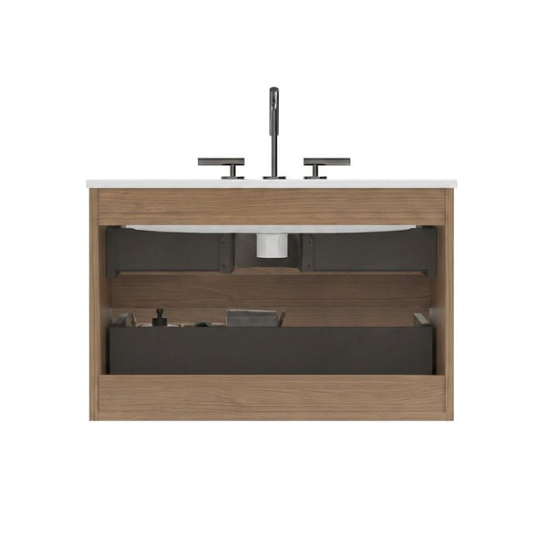 English Elm Tia Floating Walnut Bathroom Vanity with Ceramic Sink and Soft Close Double Drawers 3 Faucet Holes W1865S00325