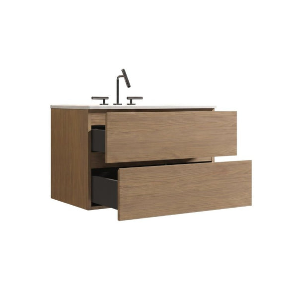 English Elm Tia Floating Walnut Bathroom Vanity with Ceramic Sink and Soft Close Double Drawers 3 Faucet Holes W1865S00325