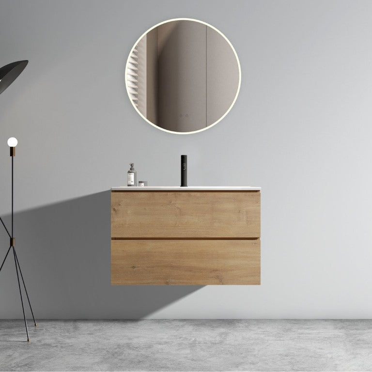 English Elm Tia Floating Bathroom Vanity with Ceramic Basin Soft Close Drawers Modern Design Natural Wood W1865S00338