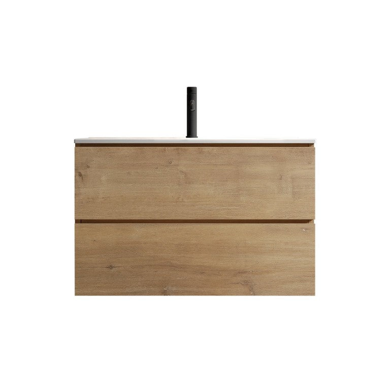 English Elm Tia Floating Bathroom Vanity with Ceramic Basin Soft Close Drawers Modern Design Natural Wood W1865S00338