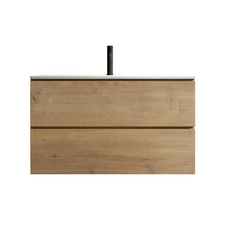 English Elm Tia Floating Bathroom Vanity with Ceramic Basin Soft Close Drawers Modern Minimalist Natural Wood W1865S00339