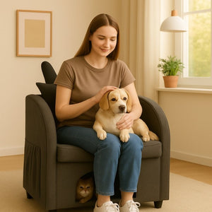 English Elm Dark Gray Bunny Ear Accent Chair with Pet Hideaway Cubby and Scratch Resistant Fabric W1867P341526