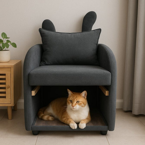 English Elm Dark Gray Bunny Ear Accent Chair with Pet Hideaway Cubby and Scratch Resistant Fabric W1867P341526