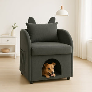 English Elm Dark Gray Bunny Ear Accent Chair with Pet Hideaway Cubby and Scratch Resistant Fabric W1867P341526