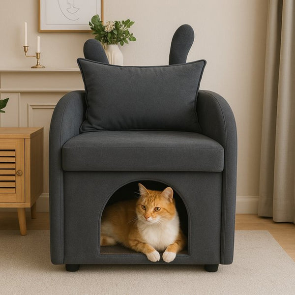 English Elm Dark Gray Bunny Ear Accent Chair with Pet Hideaway Cubby and Scratch Resistant Fabric W1867P341526
