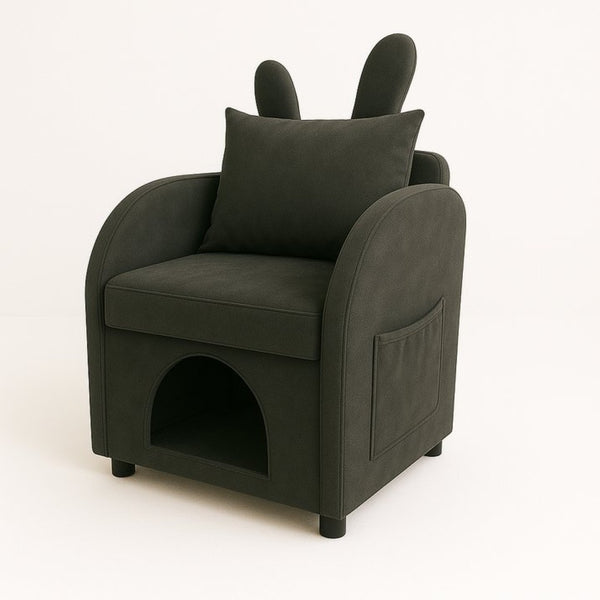 English Elm Dark Gray Bunny Ear Accent Chair with Pet Hideaway Cubby and Scratch Resistant Fabric W1867P341526