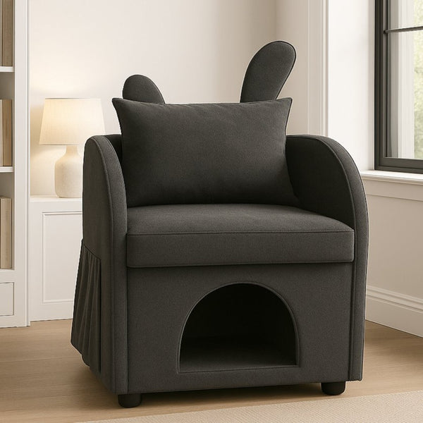 English Elm Dark Gray Bunny Ear Accent Chair with Pet Hideaway Cubby and Scratch Resistant Fabric W1867P341526