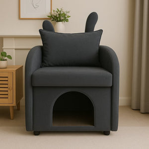 English Elm Dark Gray Bunny Ear Accent Chair with Pet Hideaway Cubby and Scratch Resistant Fabric W1867P341526