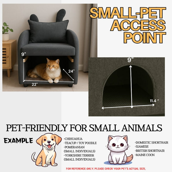 English Elm Dark Gray Bunny Ear Accent Chair with Pet Hideaway Cubby and Scratch Resistant Fabric W1867P341526