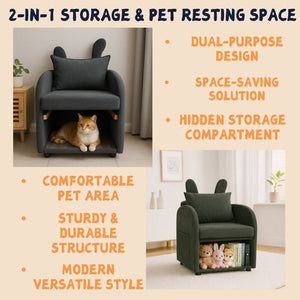 English Elm Dark Gray Bunny Ear Accent Chair with Pet Hideaway Cubby and Scratch Resistant Fabric W1867P341526