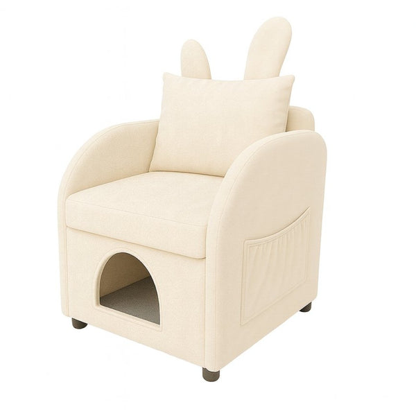 English Elm Beige Bunny Ear Accent Chair with Pet Hideaway Cubby Side Pocket Foam Cushion W1867P341527