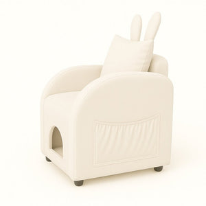 English Elm Beige Bunny Ear Accent Chair with Pet Hideaway Cubby Side Pocket Foam Cushion W1867P341527