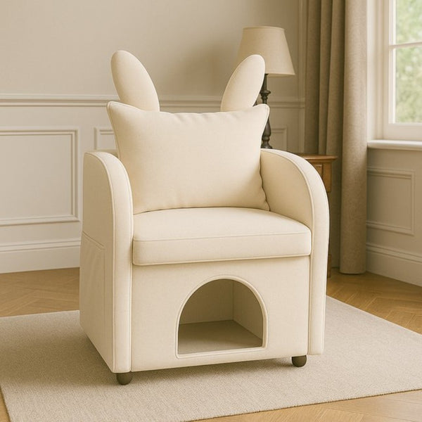 English Elm Beige Bunny Ear Accent Chair with Pet Hideaway Cubby Side Pocket Foam Cushion W1867P341527