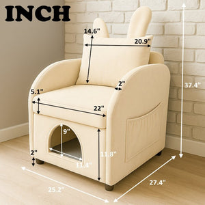English Elm Beige Bunny Ear Accent Chair with Pet Hideaway Cubby Side Pocket Foam Cushion W1867P341527