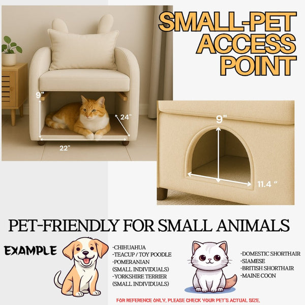English Elm Beige Bunny Ear Accent Chair with Pet Hideaway Cubby Side Pocket Foam Cushion W1867P341527