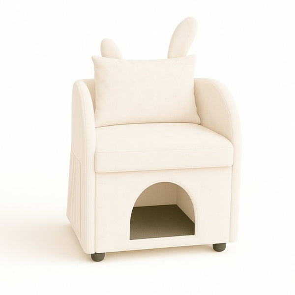 English Elm Beige Bunny Ear Accent Chair with Pet Hideaway Cubby Side Pocket Foam Cushion W1867P341527