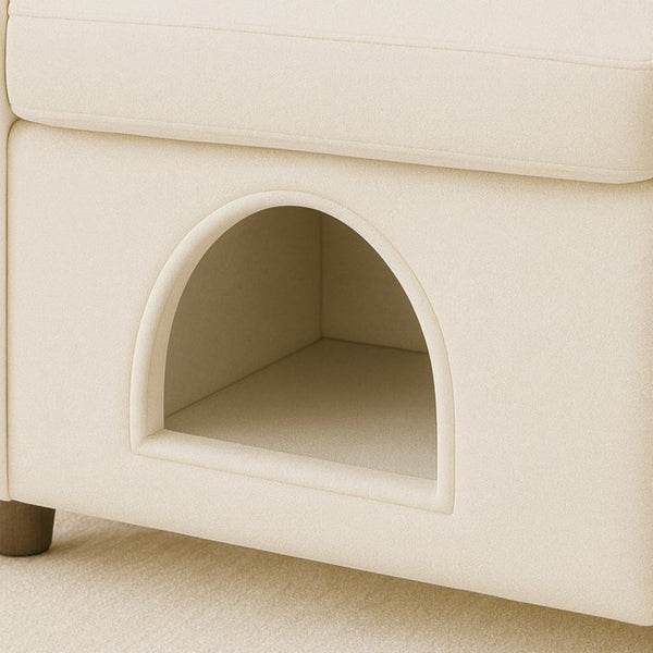 English Elm Beige Bunny Ear Accent Chair with Pet Hideaway Cubby Side Pocket Foam Cushion W1867P341527