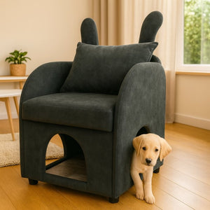 English Elm Dark Gray Bunny Ear Accent Chair with Pet Hideaway Scratch Resistant Upholstery W1867P365889