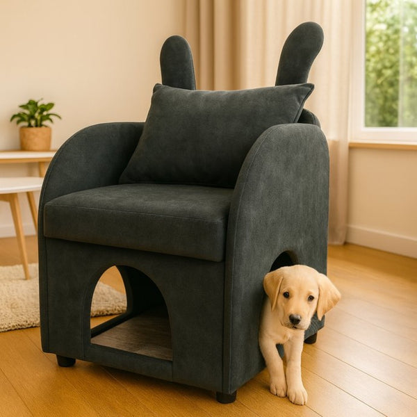 English Elm Dark Gray Bunny Ear Accent Chair with Pet Hideaway Scratch Resistant Upholstery W1867P365889