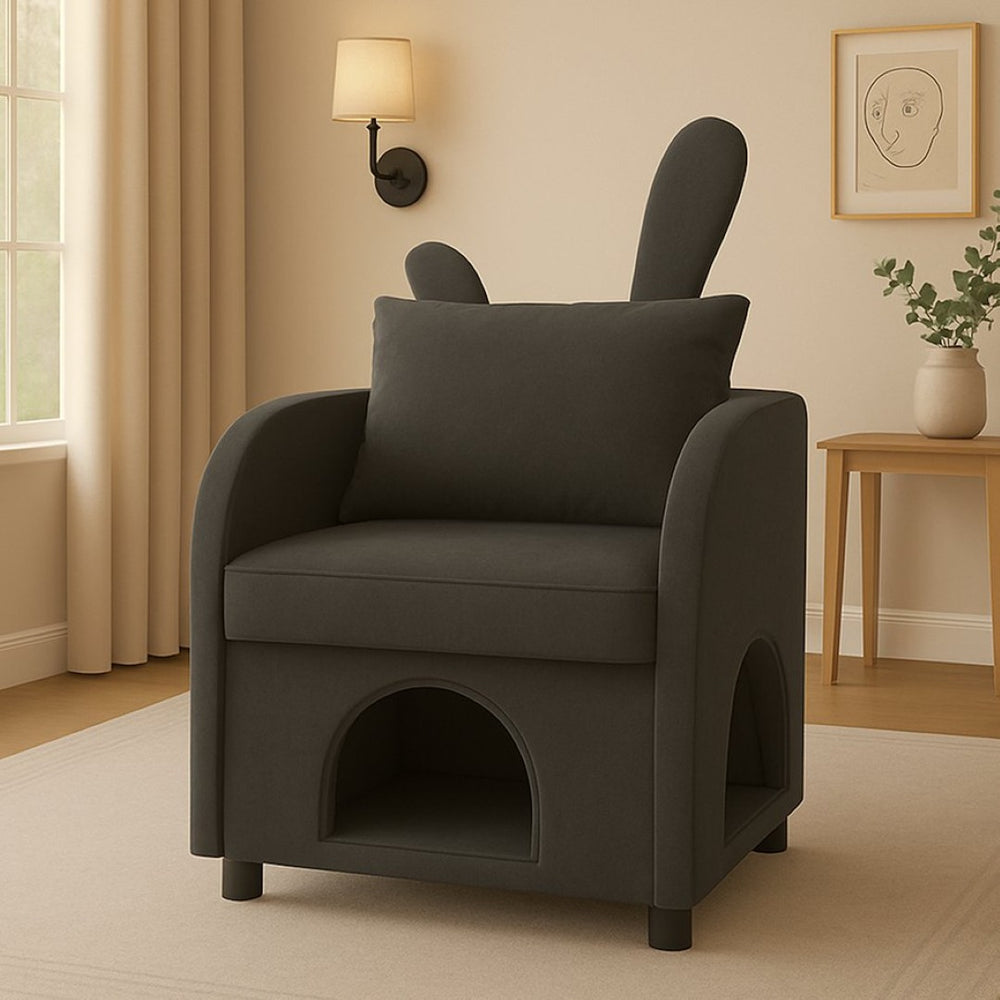 English Elm Dark Gray Bunny Ear Accent Chair with Pet Hideaway Scratch Resistant Upholstery W1867P365889