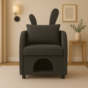 English Elm Dark Gray Bunny Ear Accent Chair with Pet Hideaway Scratch Resistant Upholstery W1867P365889