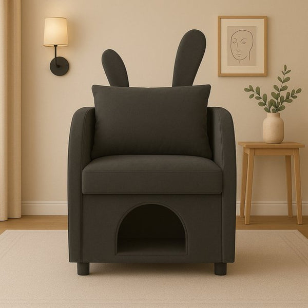 English Elm Dark Gray Bunny Ear Accent Chair with Pet Hideaway Scratch Resistant Upholstery W1867P365889
