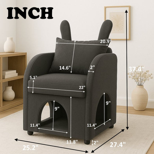 English Elm Dark Gray Bunny Ear Accent Chair with Pet Hideaway Scratch Resistant Upholstery W1867P365889