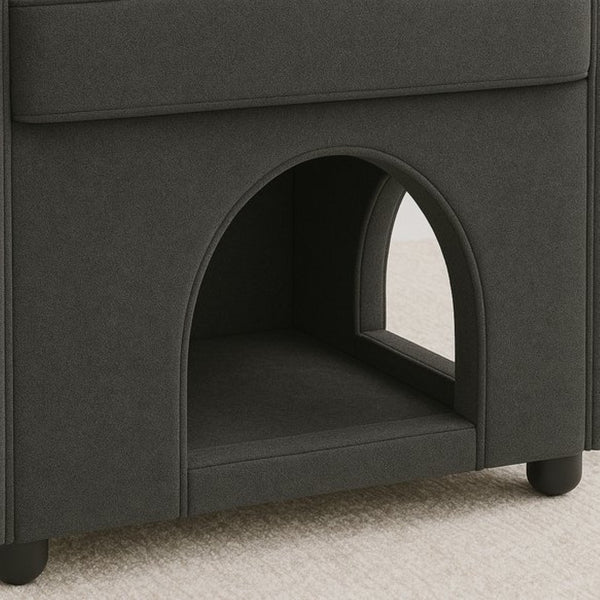 English Elm Dark Gray Bunny Ear Accent Chair with Pet Hideaway Scratch Resistant Upholstery W1867P365889