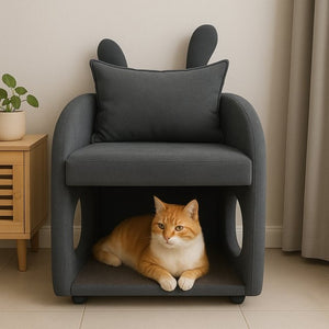 English Elm Dark Gray Bunny Ear Accent Chair with Pet Hideaway Scratch Resistant Upholstery W1867P365889