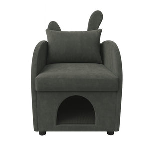English Elm Dark Gray Bunny Ear Accent Chair with Pet Hideaway Scratch Resistant Upholstery W1867P365889