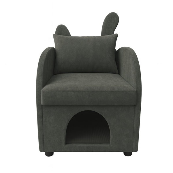 English Elm Dark Gray Bunny Ear Accent Chair with Pet Hideaway Scratch Resistant Upholstery W1867P365889