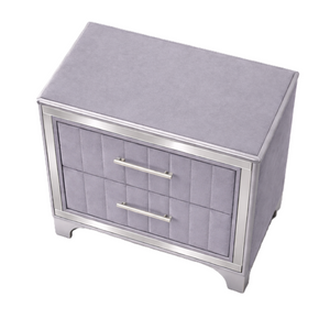English Elm Contemporary Acrylic Panel Nightstand with Upholstered Drawers and Silver Metal Legs W1867P383020