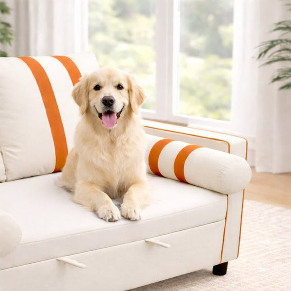 English Elm Beige Linen Look Convertible Sleeper Loveseat with USB Port and Adjustable Backrest W1867S00018