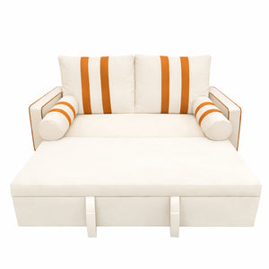 English Elm Beige Linen Look Convertible Sleeper Loveseat with USB Port and Adjustable Backrest W1867S00018