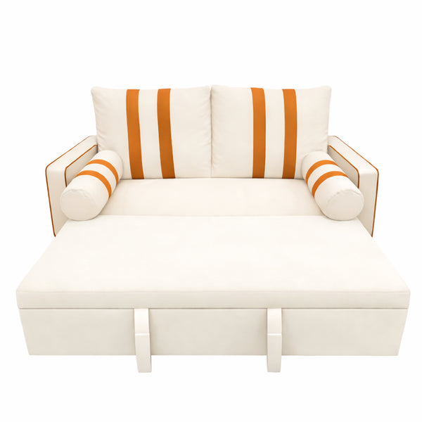 English Elm Beige Linen Look Convertible Sleeper Loveseat with USB Port and Adjustable Backrest W1867S00018