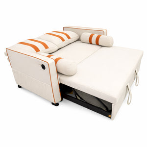 English Elm Beige Linen Look Convertible Sleeper Loveseat with USB Port and Adjustable Backrest W1867S00018