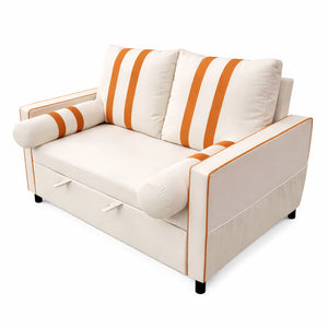 English Elm Beige Linen Look Convertible Sleeper Loveseat with USB Port and Adjustable Backrest W1867S00018