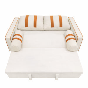 English Elm Beige Linen Look Convertible Sleeper Loveseat with USB Port and Adjustable Backrest W1867S00018