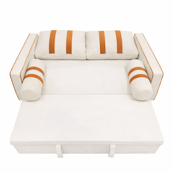English Elm Beige Linen Look Convertible Sleeper Loveseat with USB Port and Adjustable Backrest W1867S00018