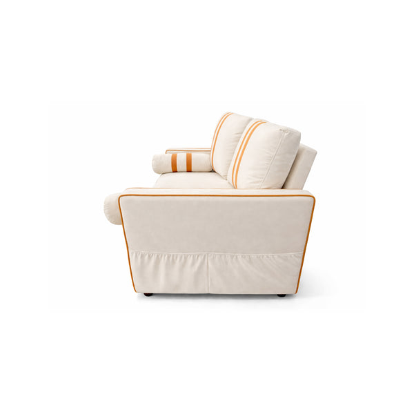 English Elm Beige Linen Look Convertible Sleeper Loveseat with USB Port and Adjustable Backrest W1867S00018