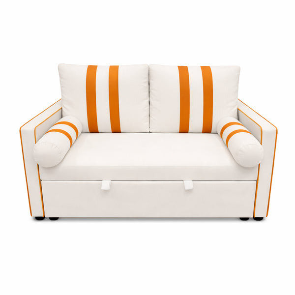 English Elm Beige Linen Look Convertible Sleeper Loveseat with USB Port and Adjustable Backrest W1867S00018
