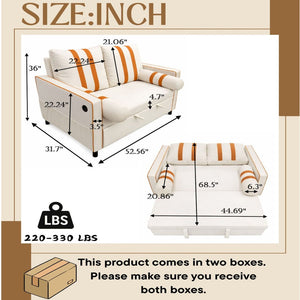 English Elm Beige Linen Look Convertible Sleeper Loveseat with USB Port and Adjustable Backrest W1867S00018