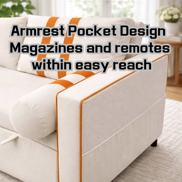 English Elm Beige Linen Look Convertible Sleeper Loveseat with USB Port and Adjustable Backrest W1867S00018